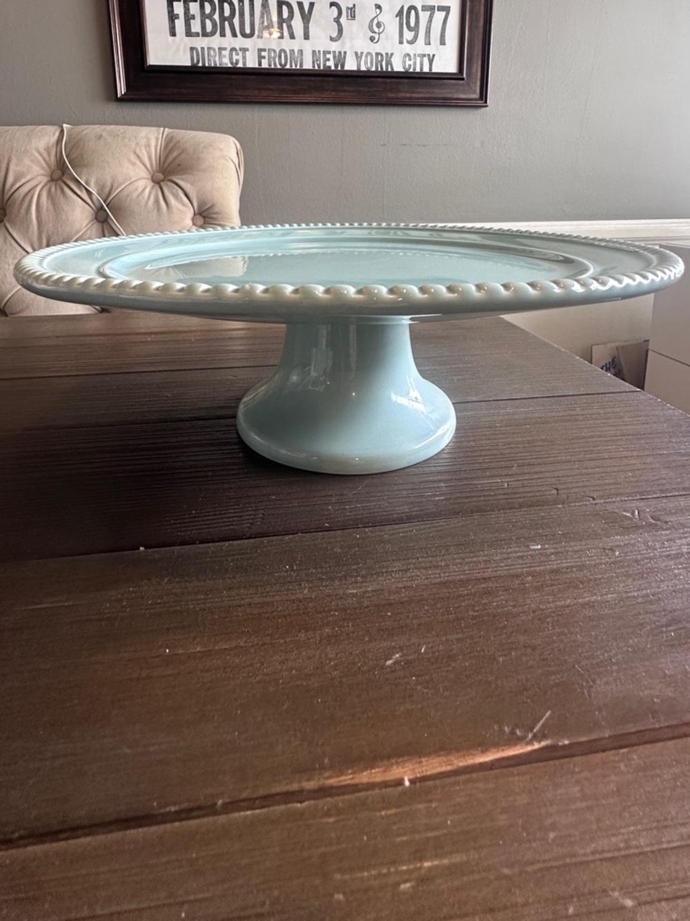 Vintage SADestinos Beaded Edge Blue Pedestal Cake Stand Plate from Anthropologie